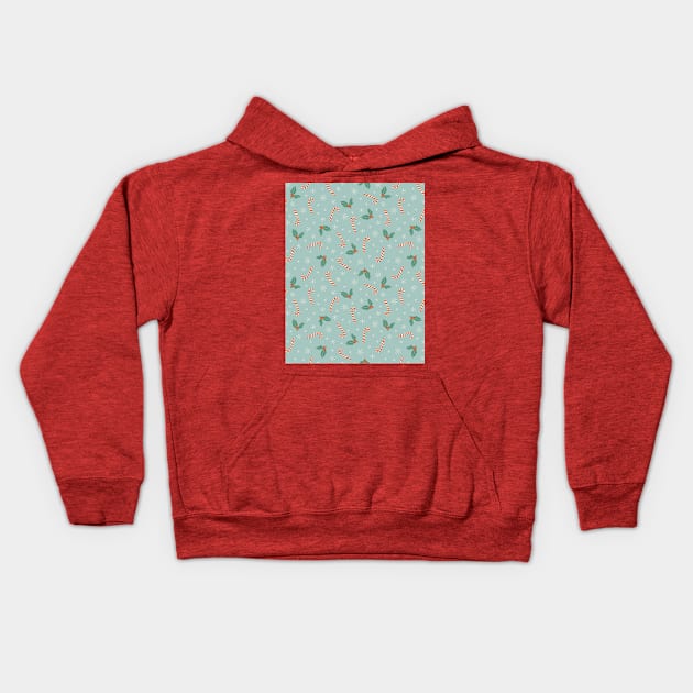 Christmas pattern with holly berry, candy cane and snowflakes Kids Hoodie by DanielK